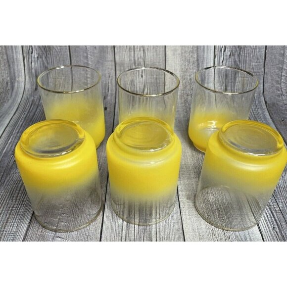 Vintage Libbey Ombre Yellow Glasses Set of 6 Gold Rim 3" Tumbler Retro Barware - Picture 4 of 8